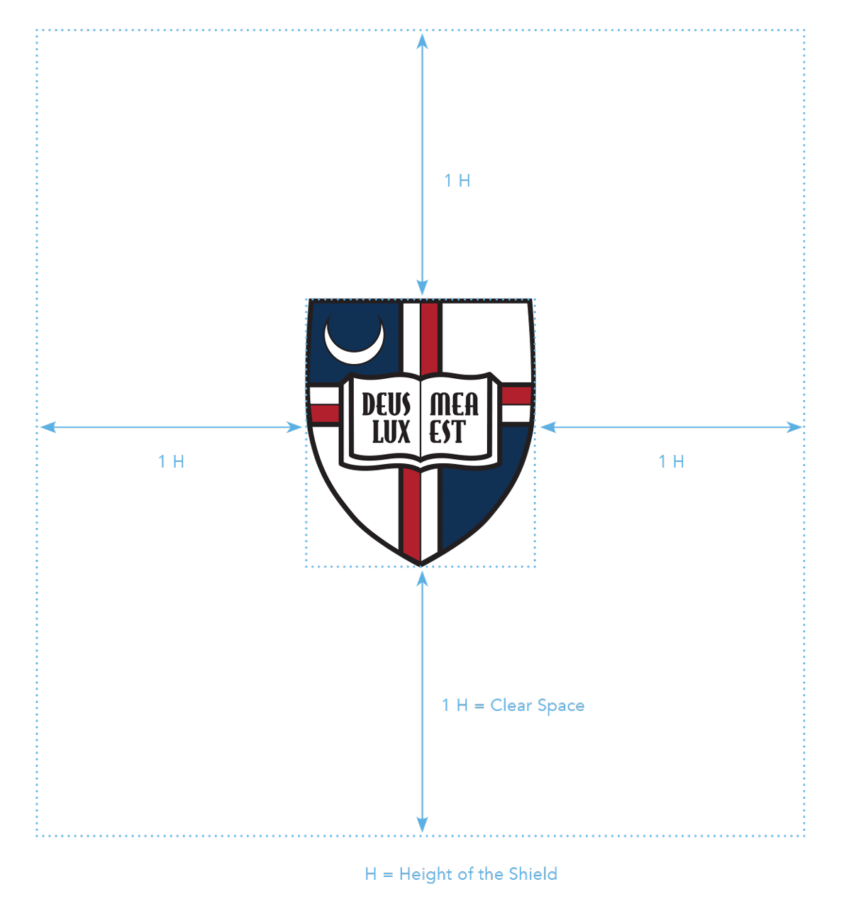 University Identity - shield clear space graphic