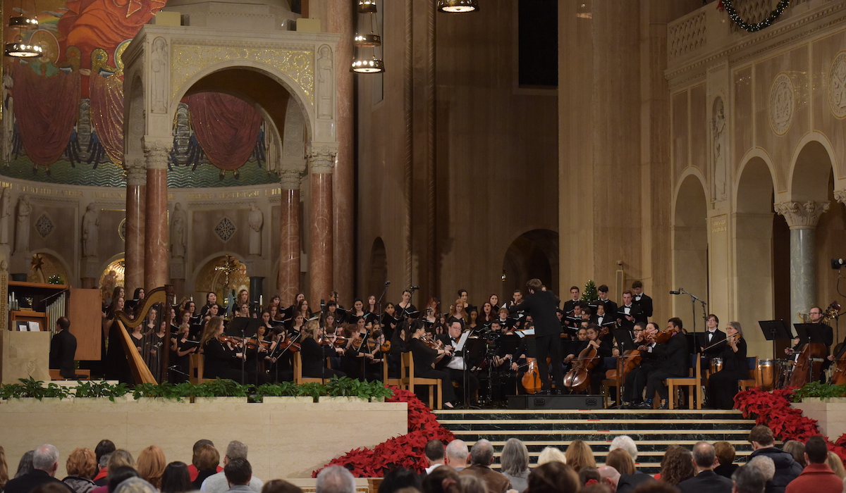 orchestra and choir students perform at the Christmas concert