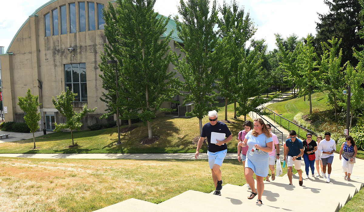 prospective students and parents on a campus tour