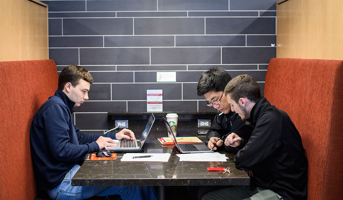 Students studying in on-campus restaurant