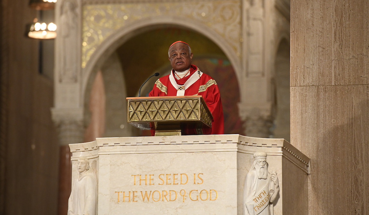 Cardinal Gregory giving a homily in the basilica of the national shrine of the immaculate conception