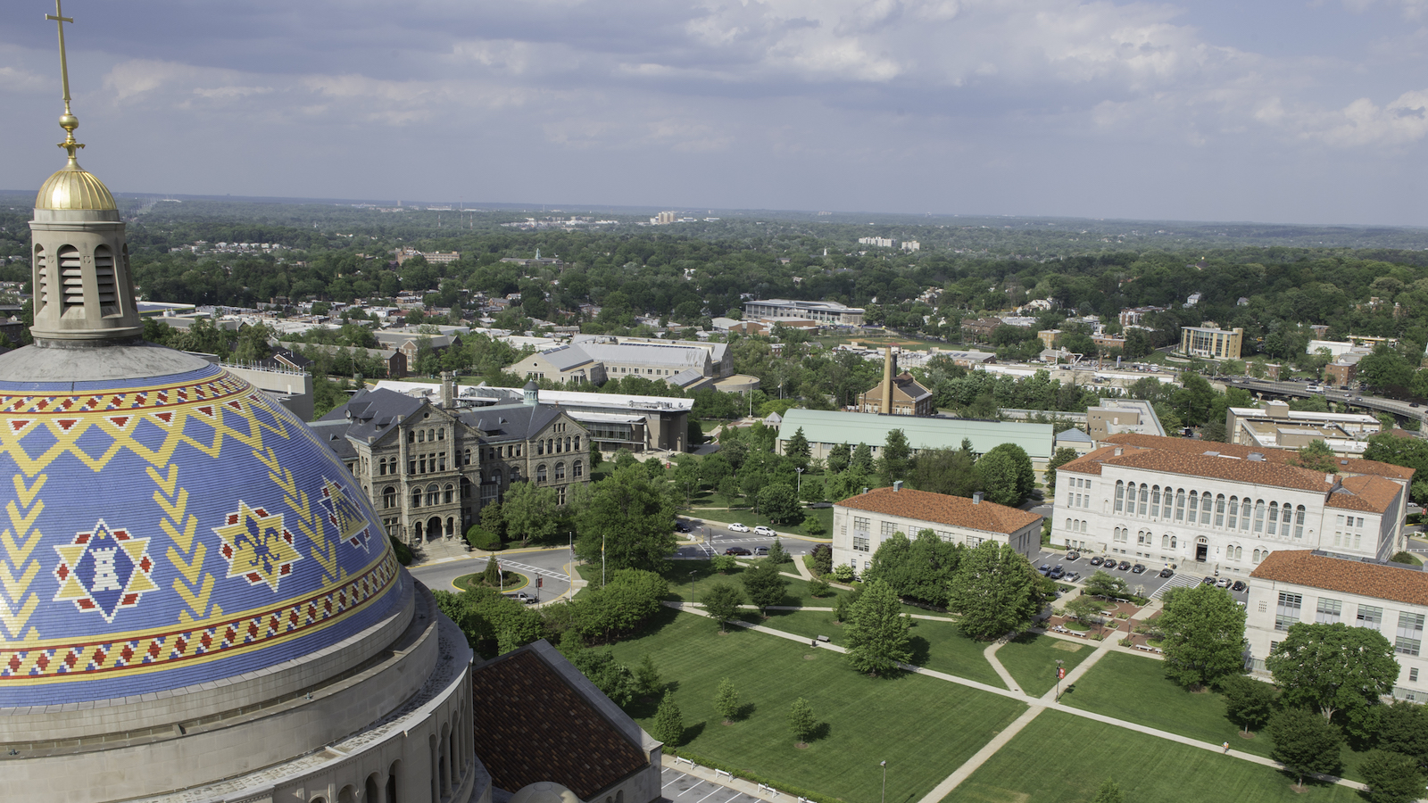 aerial view of campus from the basilica bell tower