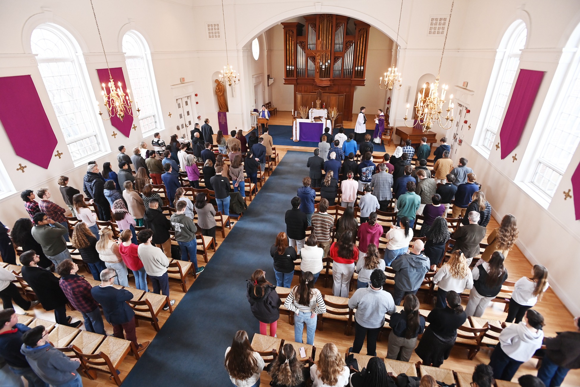 a full St. Vincent de Paul chapel during Ash Wednesday Mass