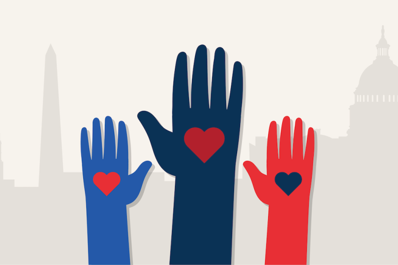 colorful hands with a heart in the palm