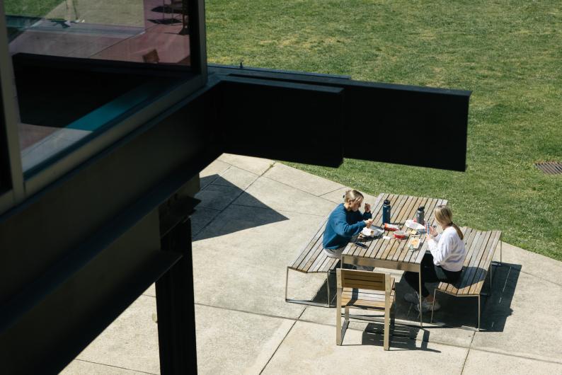 students doing school work outside